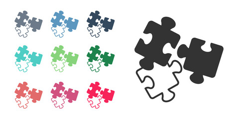 Black Puzzle pieces toy icon isolated on white background. Set icons colorful. Vector