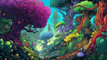 Fototapeta na wymiar Mystical forest. Fantasy concept , Illustration painting. Generative AI