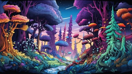 Obraz premium Mystical forest. Fantasy concept , Illustration painting. Generative AI