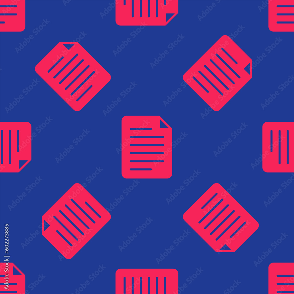 Poster red file document icon isolated seamless pattern on blue background. checklist icon. business concep