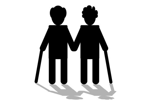 Icono negro de pareja de ancianos con cachaba y con sombra por delante