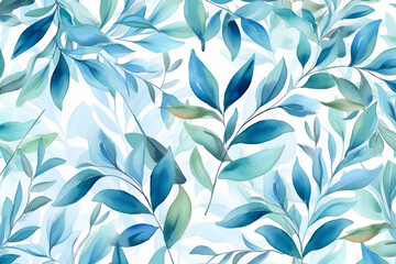 Teal Leaf Designs on White Paper. Generative AI.