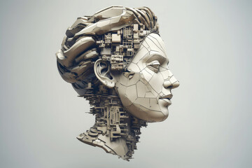 Illustration of low poly neon synth vapor retro wave greek statue neural network style wallpaper background concept. 3D rendering.