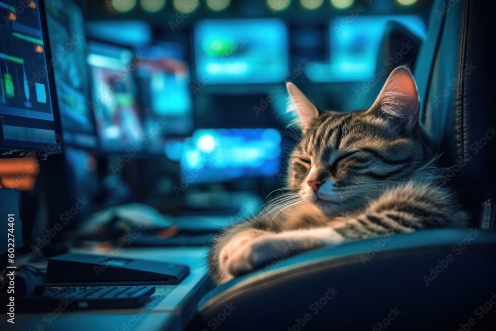 Aufkleber a cat laying on top of a computer desk. generative ai image.