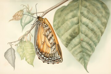 Exquisite Watercolor Drawing Captures Intricate Details of Monarch Butterfly Chrysalis, generative AI - obrazy, fototapety, plakaty