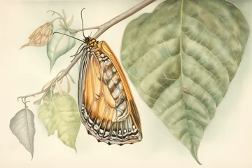 Fotobehang Exquisite Watercolor Drawing Captures Intricate Details of Monarch Butterfly Chrysalis, generative AI © Michael