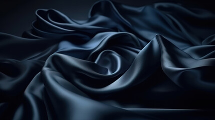 Abstract dark blue background Silk satin Navy blue color. Generative Ai