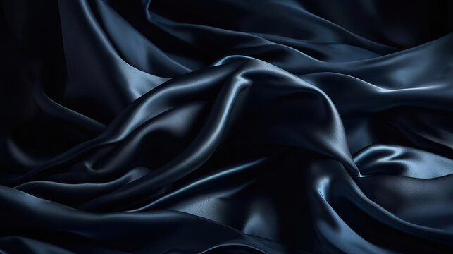 Abstract dark blue background Silk satin Navy blue color. Generative Ai