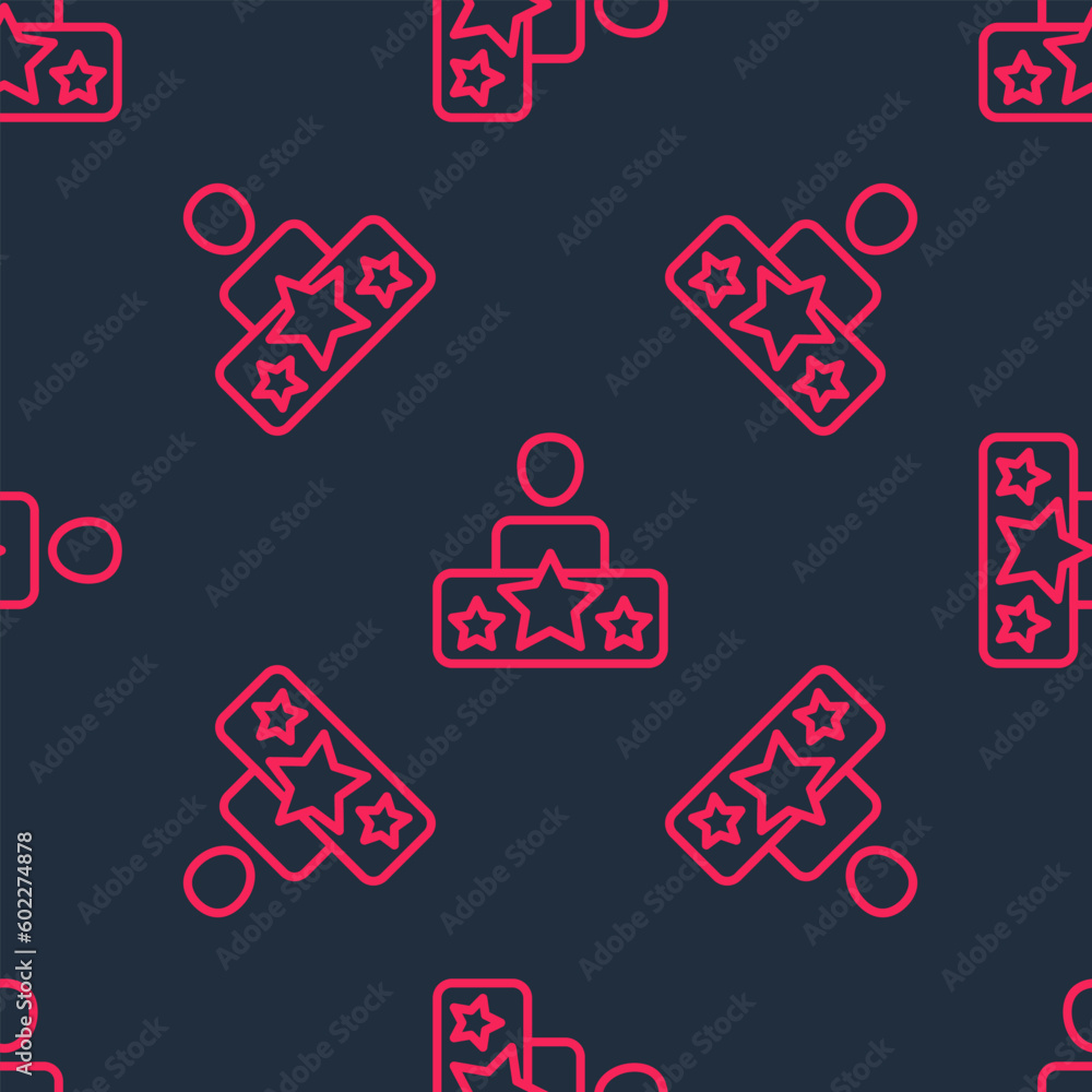 Poster red line actor star icon isolated seamless pattern on black background. vector