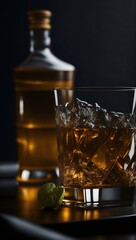 Product photo of glass with whiskey ice 