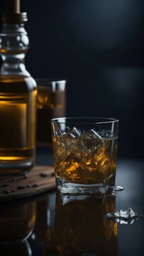 Product photo of glass with whiskey ice 