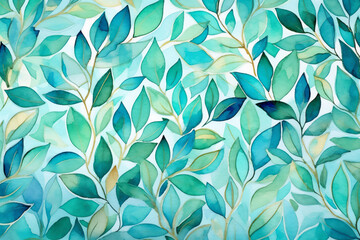 Teal and White Leaf Illustrations. Generative AI.
