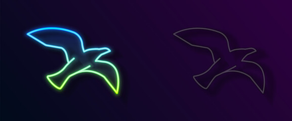 Glowing neon line Bird seagull icon isolated on black background. Vector