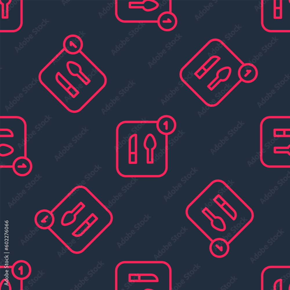 Poster red line food ordering icon isolated seamless pattern on black background. order by mobile phone. re