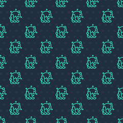 Green line Tsunami icon isolated seamless pattern on blue background. Flood disaster. Stormy weather by seaside, ocean or sea wave or tsunami. Vector