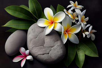 Fototapeta na wymiar spa stones with frangipani. Generative Ai