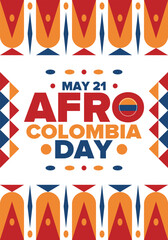 Afro-Colombian Day in Colombia. Celebrate annual in May 21. Freedom day poster. National holiday. Colombian flag. Afro-Colombian culture, history and heritage. Tradition pattern. Vector illustration