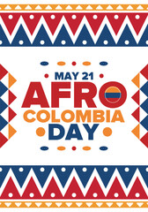 Obraz premium Afro-Colombian Day in Colombia. Celebrate annual in May 21. Freedom day poster. National holiday. Colombian flag. Afro-Colombian culture, history and heritage. Tradition pattern. Vector illustration