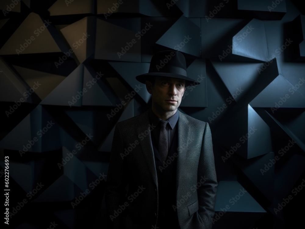 Aufkleber a man in a suit and hat standing in front of a wall. generative ai image.