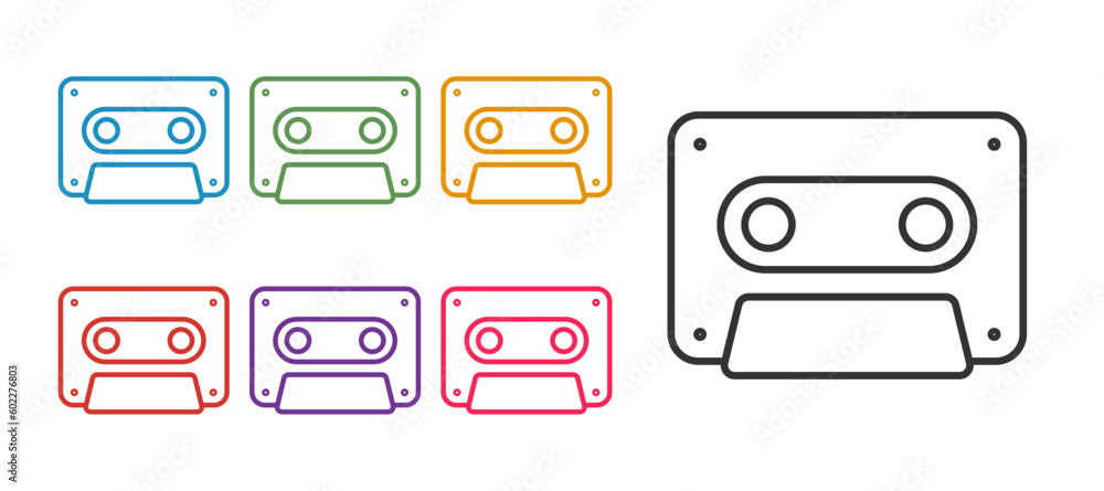 Wall mural Set line Retro audio cassette tape icon isolated on white background. Set icons colorful. Vector