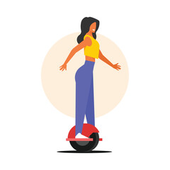 Woman riding on an electric scooter Vector illustration in flat style