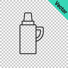 Black line Thermos container icon isolated on transparent background. Thermo flask icon. Camping and hiking equipment. Vector