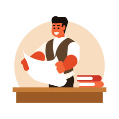 Vector illustration of a man reading a newspaper Flat style design