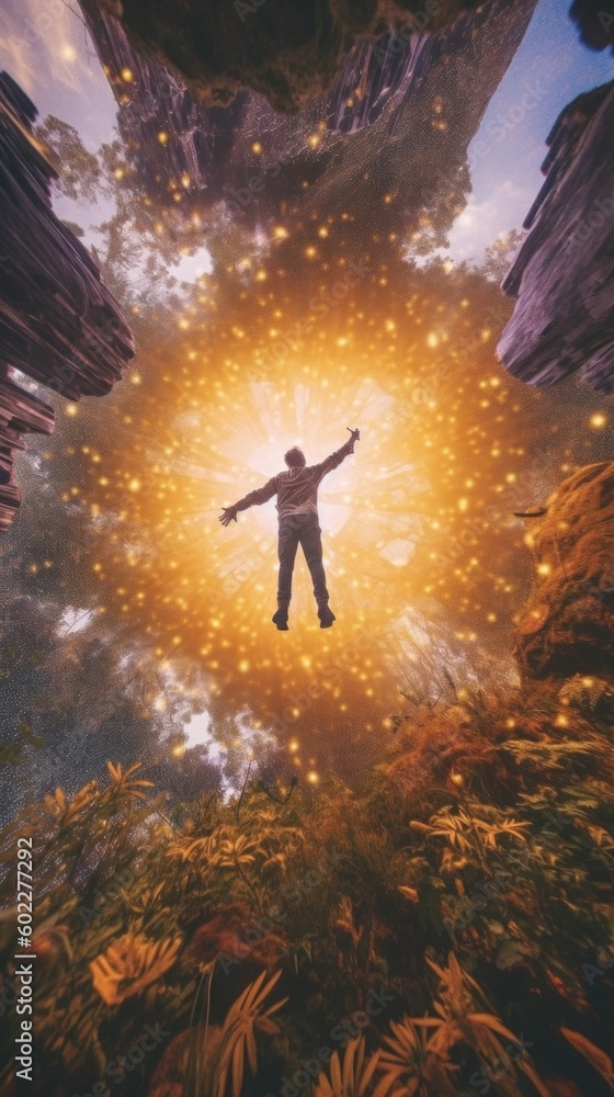 Aufkleber a man standing in the middle of a forest. generative ai image.