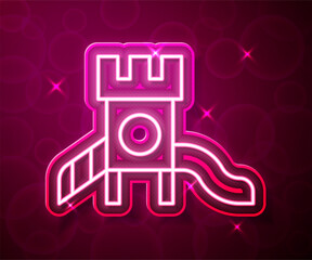 Glowing neon line Slide playground icon isolated on red background. Childrens slide. Vector