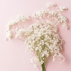 Flowers composition,Wreath made of gypsophila flowers, Background,Copy space,Pastel colors,Generative, AI, Illustration.