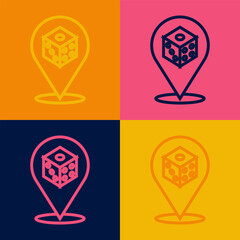 Pop art line Game dice icon isolated on color background. Casino gambling. Vector