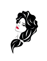 woman with hair. Women long hair style icon, logo women face