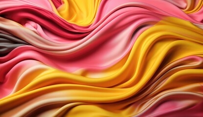 Dynamic Radiance: Close-Up of Vibrant, Colorful Curves on a Pink and Yellow Textured Satin Background, Exuding Elegance and Mesmerizing Beauty