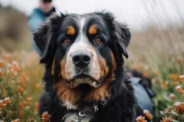 Fototapeta premium Portrait of cute bernese shepherd outdoors