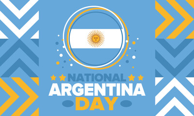 Argentina National Day. Happy holiday. Independence and freedom day. Celebrate annual. Argentina flag. Patriotic argentine design. Poster, card, banner, template, background. Vector illustration