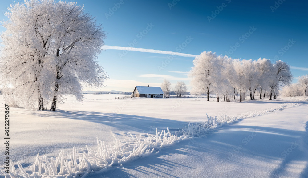 Wall mural beautiful pristine winter landscape on a bright sunny day