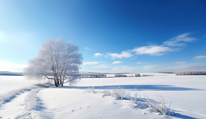 Fototapeta na wymiar Beautiful pristine winter landscape on a bright sunny day