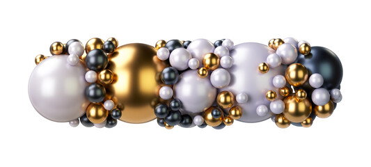 Alphabets symbol Hyphen of jewelry balls in black and yellow gold and pearls. Jewelry balls font Isolated on transparent background. 3D render