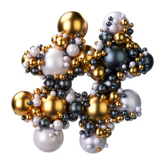 Alphabets symbol Hash of jewelry balls in black and yellow gold and pearls. Jewelry balls font Isolated on transparent background. 3D render