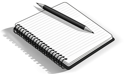 Notepad and pencil on a white background, generative AI.