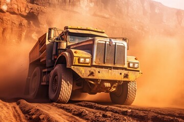 Off-highway truck at work in a large mining area, Generative AI