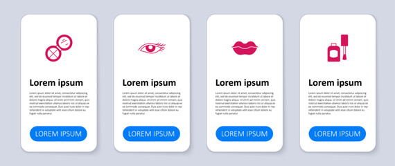 Set Bottle of nail polish, Smiling lips, Woman eye and Makeup powder with mirror. Business infographic template. Vector