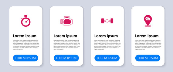 Set Racing helmet, Chassis car, Check engine and Stopwatch. Business infographic template. Vector