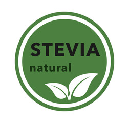 Stevia sweetener icon. Natural organic stevia sweetener substitute on white background. Sugar substitute label. Eco, organic and bio logo. 100% natural stevia. Vector
