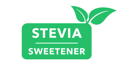 Stevia sweetener icon. Natural organic stevia sweetener substitute on white background. Sugar substitute label. Eco, organic and bio logo. 100% natural stevia. Vector