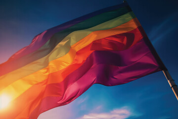 waving rainbow flag freedom in the sky background