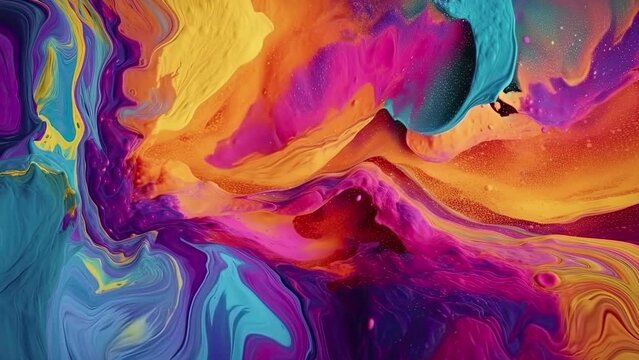 Abstract thick paint motion video background moving slowly, colored painting mass movement, with blue, red and yellow colors