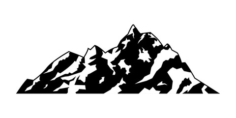 Mountain icon. Rocky Mountain silhouette with snow peaks. Landscape design element. Vector illustration.