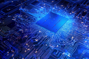 Quantum computer technologies concept. Futuristic blue circuit board background vector. Modern technology circuit board texture background design. Waves flow. Quantum explosion technology.
