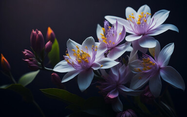 Cherry Blossoms on Black Background Created with AI Generation Tools